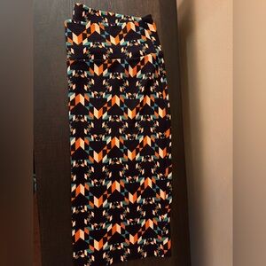 LuLaRoe Cassie Pencil Skirt- Black, Orange, Blue Geometric